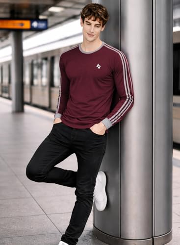 Image of ADRO Men's Full Sleeve T-Shirt Navy Grey Colorblock | Cotton Round Neck Casual Tshirt | Regular Fit Stylish T Shirt