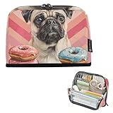 Federmäppchen mit Zickzackmuster, Mops, Donuts, Aufbewahrung, Bleistiftbeutel, Reißverschluss, Mädchen, Klassenzimmer, Stifteetui, Lehrer, College, High School, Bürobedarf