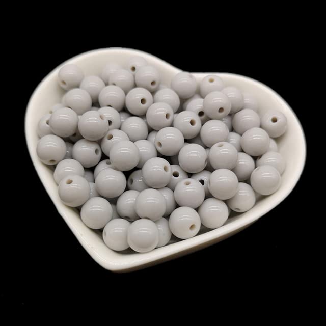 Cuentas acrílicas redondas de 4, 6, 8, 10 mm, cuentas espaciadoras sueltas para hacer joyas, pulseras, collares, accesorios de bricolaje, gris plateado, 10 mm, 30 piezas