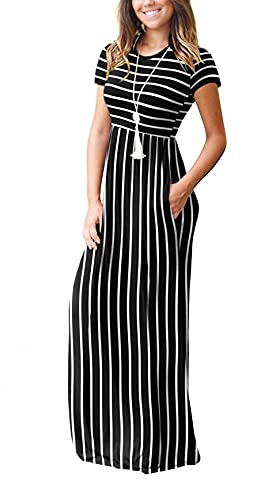 Image of DEARCASE Maxi Dress for Women Short Sleeve Casual Summer Loose Plain Comfy Long Dresses with Pockets