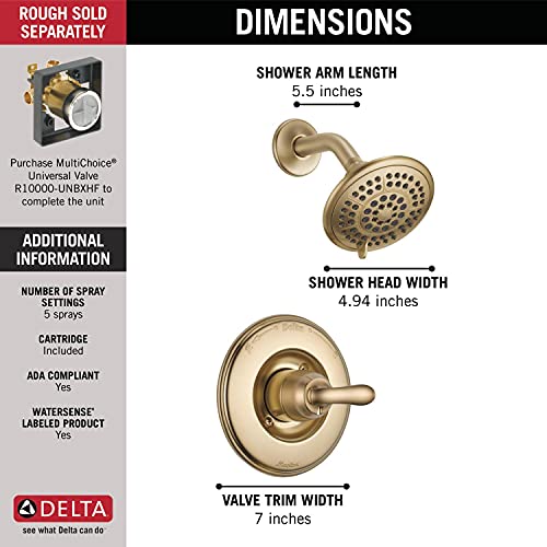 Image of Delta Faucet Linden 14 Series Single-Function Shower Trim Kit with 5-Spray Touch-Clean Shower Head, Champagne Bronze T14294-CZ (Valve Not Included)