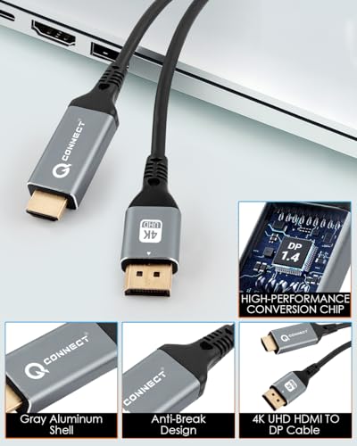 Image of Q- CONNECT DP To Hdmi 2M Cable 4K@60Hz 1080p@60Hz, Adaptor /Connector /Converter Compatible With Projector, Laptop, Monitor, Tv, Pc, Monitor, Audio & Video Support Aluminum Connector