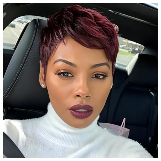 Qingcheng Short Wavy Hair Wig Synthetic Short Wigs for Black Women Short Pixie Cut Wig Wine Red Hair Wig Short Haircuts for Women