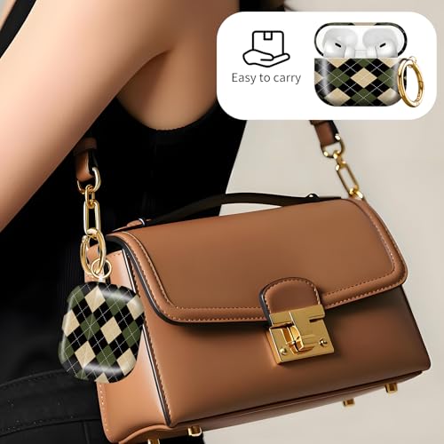 for AirPod PRO 3 2025 Case Shockproof and dustproof Wireless Earbuds case Cover with Golden Ring Keychain(Textile Pattern 2) by DVKG - Used condition - Image 2
