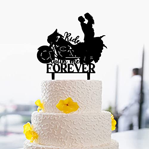 Wedding Cake Topper Ride with Me Forever Couple on Street Glide Bike Motorcycle Acrylic Cake Toppers Groom and Bride Silhouette Wedding Anniversary Engagement Party Decoration