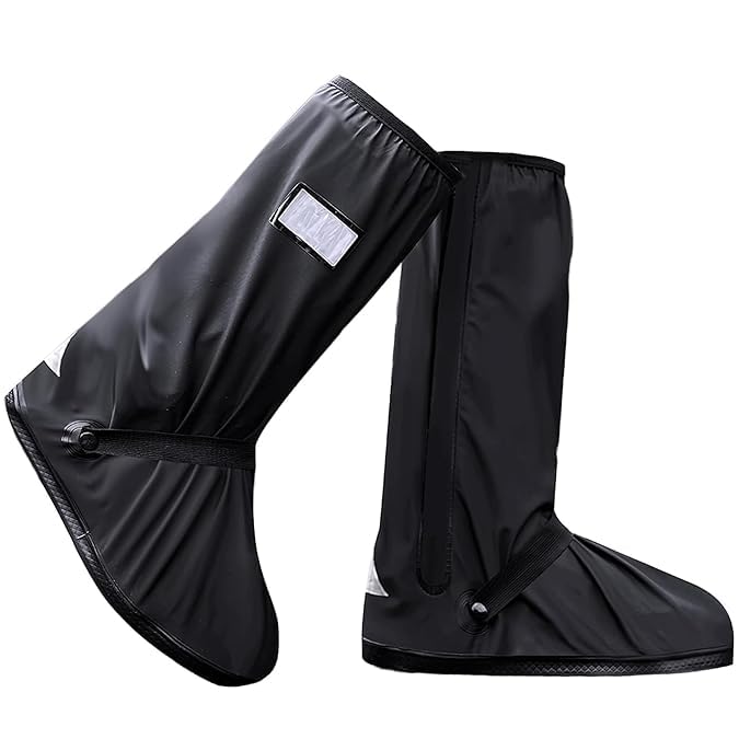 Image of Rain Shoes Cover Waterproof for Men Women Rainy Season (Size-L | 40-42 | 30.5cm) Reusable Anti-Slip Rubber Overshoes TPE Sole Boots Elastic Design Outdoor Footwear Protector (1 Pair | Black)