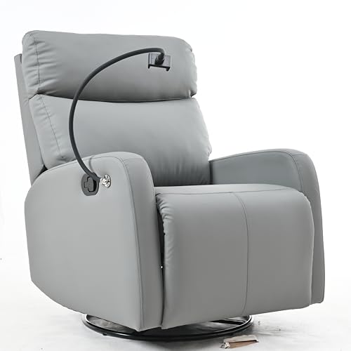 VeroFree 360 ° Nursery Rocking Chair, Modern Glider Rocker Chair for Bedroom & Living Room, Small Theater Seat with Phone Holder, Blue-Gray & Light Brown (Blue Gray + Light Brown)