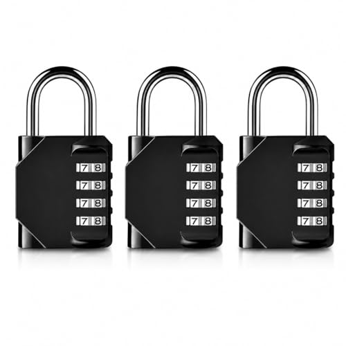 Image of 4 Digit Combination Padlocks, Long Shackle Resettable Security Locks, Weatherproof Zinc Alloy Body, Heavy Duty Lock for School Lockers, Gym Lockers, Gates, Fences, Storage Units & Luggage (3 Pack)