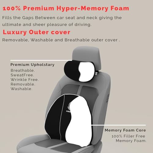 Image of MRRON Series Memory Foam Neck Rest & Lumbar Support for Car or Office Chair, Neck Pillow Kit Designed Ergonomically for Extra Support (Black, Spine Support)