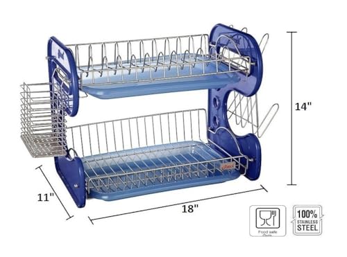 Image of AMOL Stainless Steel Kitchen Dish Rack | Rust-Resistant Utensil Stand with Glass & Spoon Holder | Wall Mountable Modular Kitchen Organizer (Made in India) (Height- 14.1 Inches)