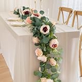 REALIFE 6 FT Artificial Flower Eucalyptus Garland with 10 Fake Roses Flowers Vine for Valentine Deco