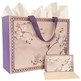 13'Large Chinese-style Gift Bag with Tissue Paper,Cards,Envelope and Handles For Birthday Party, Weddings, Mothers Day,Baby Shower,Party Favor,Holiday Presents(Purple,Gorgeous,premium,Flowers) (1-PCS Purple)