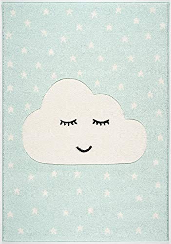 Livone Kinderzimmer Baby Kinderteppich Wolke Sterne in Mint Weiss 120 x 170 cm Cover