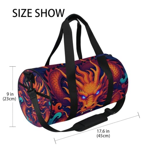 Bolsa de viaje redonda unisex con bolsillo y diseño gráfico de dragón abstracto 4
