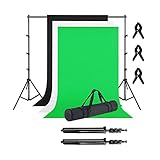 LZQ 2,6×3M Professionelles Fotostudio Set, 3 Farbe Vliesstoff Hintergrundstoffe Hintergrundsystem, Fotoausrüstungsset mit Tragtasche und Stativ für Produktfotografie Portrait und Videoaufnahme