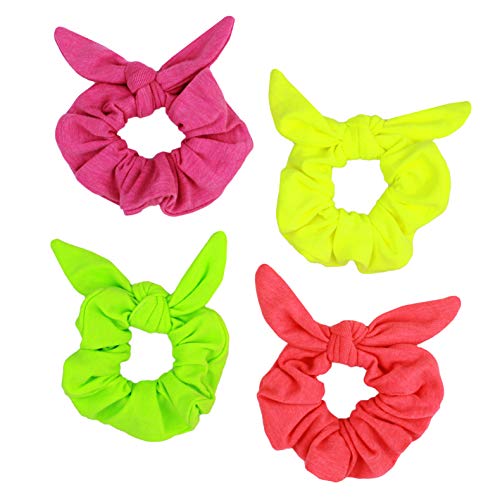 Maven Thread 4 Count Hair Scrunchies Elastic Hair Bands Scrunchy Hair Ties Accessories for Women or Girls Yellow Green Pink Purple - NEON Set