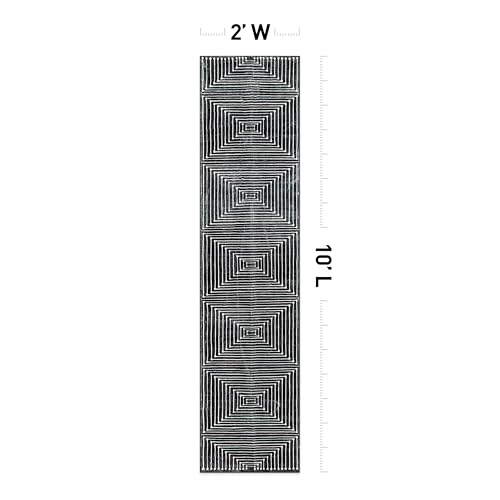 Rugshop Marbella Bohemian Stripes Washable Non Slip Runner Rug 2' x 10' Black