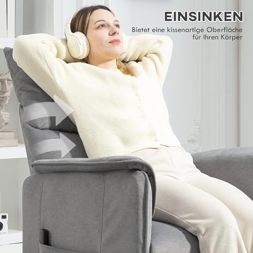 HOMCOM Fernsehsessel Elektrisch TV Sessel mit Liegefunktion Relaxsessel mit Fußteil Seitentasche Verstellbarer Rückenlehne ergonomisch Liegesessel Ruhesessel für Schlafzimmer Wohnzimmer Grau – Bild 7