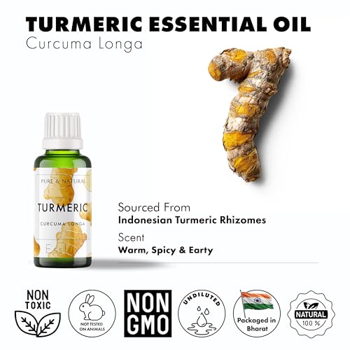 Image of Esslux Turmeric Essential Oil for Pain Relief - Topical Turmeric Oil for Skin Care - 100 and Natural Therapeutic Grade Turmeric Root Oil for Aromatherapy - 90 ml