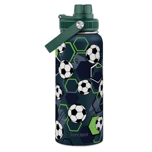 Soccer Water Bottle 32oz Stainless Steel Travel Tumbler Vacuum Chug Lid Aesthetic Sport for Boys Men Friends Dad Brothers Gifts for Fathers Day Birthday Christmas