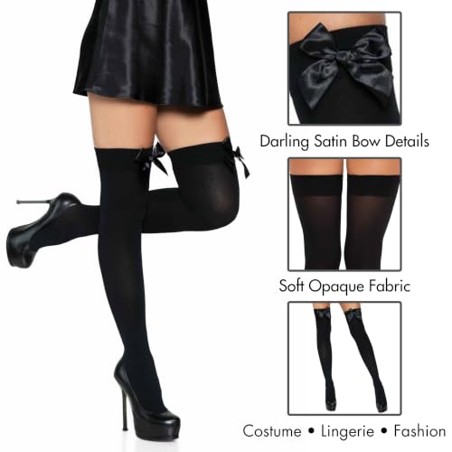 Image of Leg Avenue Women's Satin Bow Accent Thigh Highs