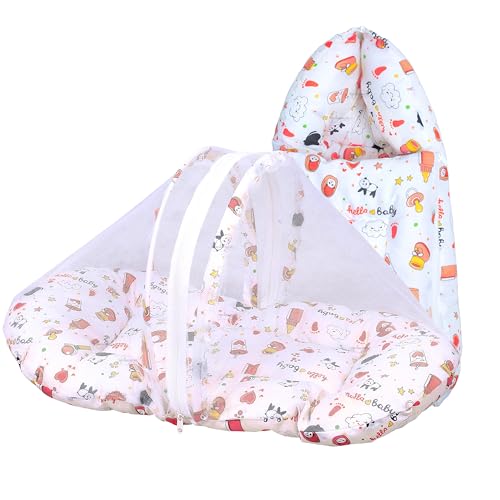 Image of Cotton Baby Bedding Set for New Born Baby Sleeping Bag, Mosquito Net Bed Suitable Upto 6 Months Babies (Panda Orange), 500 TC
