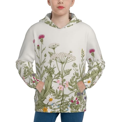 Herbs and Wildflowers Kids Pullover Hoodies Boys Sweatshirts Girls Athletic Clothes with Pocket