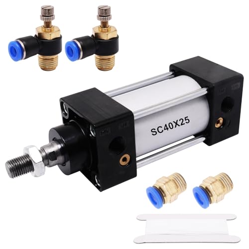 Cylindre pneumatique alésage 40mm course 25mm avec 4 raccords en aluminium S SYDIEN
