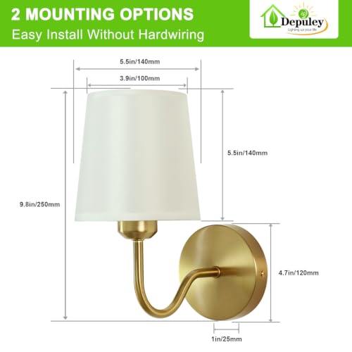 Image of Depuley Battery Operated Wall Sconce: Set of 2 Wireless Wall Lights with Remote Control - Rechargeable 10000mAh RGB Wall Lamp with 15 Colors, Gold Finish for Bedroom Living Room Hallway Home Decor