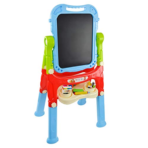 Image of Kids Easel Double Sided Chalk Board and White Board - Drawing Easel for Boys and Girls - Includes Dry Erase Markers, Magnets, Chalk, Eraser