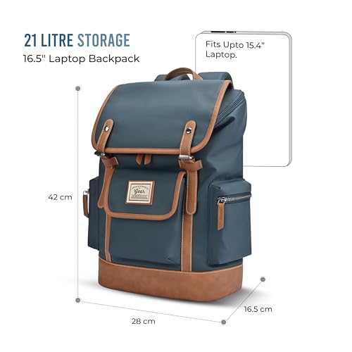 Image of Gear Classic 16.5 inch /21L Medium Water Resistant Faux Leather Anti Theft Knapsack | Laptop Bag | Casual Bag | Travel Bag for Men /Women (Teal - Tan)