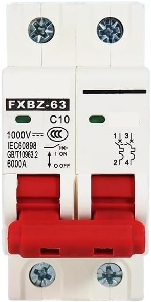 2P 63A DC 1000V Solar Circuit Breaker 20A 32A FXBZ-63 DC1000v PV MCB Din Rail Battery Switch for Solar Photovoltaic System(32A)