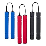 Kids Foam Practice Nunchucks, 3 Pack, Red Blue Black Colors, Soft Training Martial Arts Equipment, Safe Toy Weapon for Children