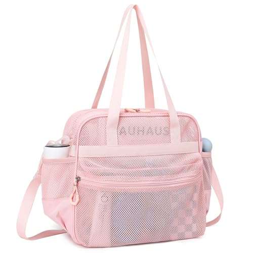 Image of MOONBABY Mesh Beach Tote Bag for Stadium Events 12x6x12 Net Purse Bag for Women with Detachable Long Strap for Work, Sports
