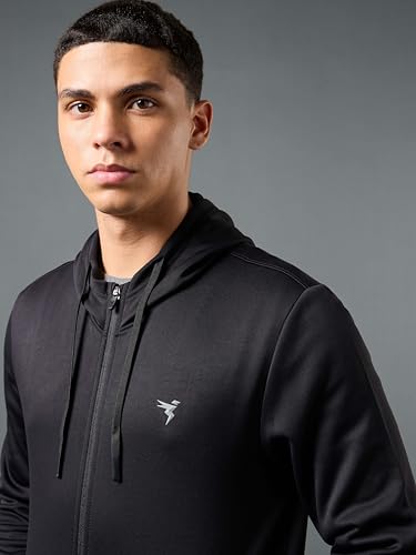 Image of TECHNOSPORT Mens Fleece Slim Fit Solid Regular Fit Hooded Jacket with Techno Warm+, Fast Dry for Winter Use