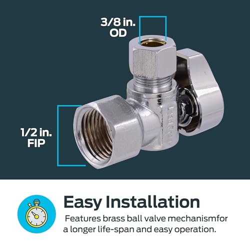 Image of Eastman 1 /2 Inch FIP x 3 /8 Inch OD Compression Quarter Turn Angle Stop Valve, Brass Plumbing Fitting, Chrome, 10733LF