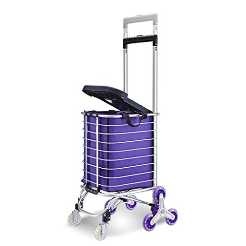 WLKINF Treppensteigen Einkaufstrolley mit 8 Rädern/Sitz/30L Kapazität Tasche Leichte Aluminiumlegierung Korb Markt…