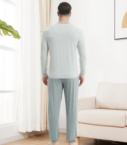 Image of NACHILA Mens Pajamas Set Long Sleeve Henley Sleepwear Top Soft Jogger Pants Pajamas Cool Pjs Set,Viscose Made from Bamboo