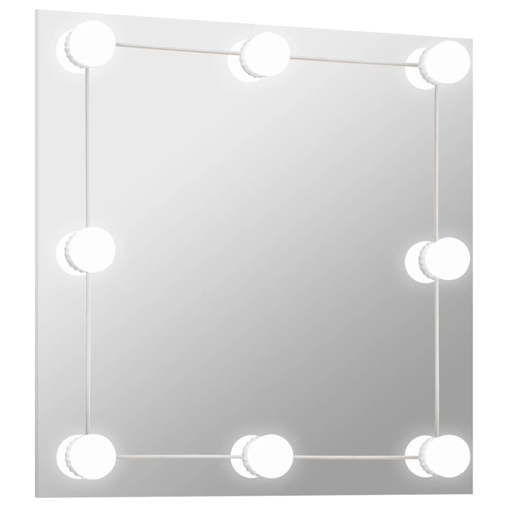 KGHFDVB Square Glass Wall Mirror with LED Lights, Stick-On Makeup Mirror Light with Color Modes for Bedroom Living Room Dressing Room, Ground Edge Design, DC 5V USB Powered