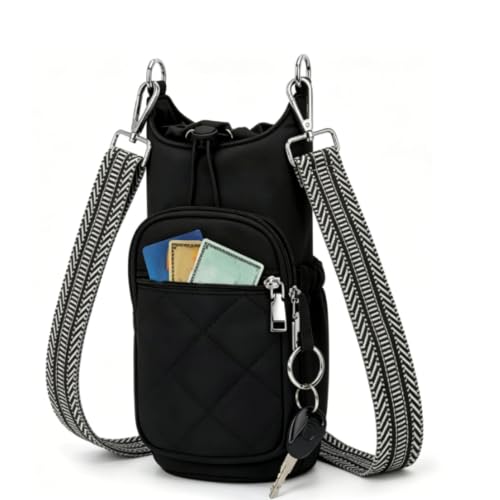 Bolsa bandolera con soporte para botella de agua Naroote de poliester duradero negro