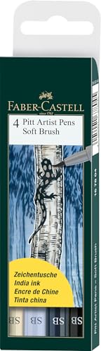Faber-Castell 4 x Bolígrafos de Pitt Artist (suave cepillo) tonos gris