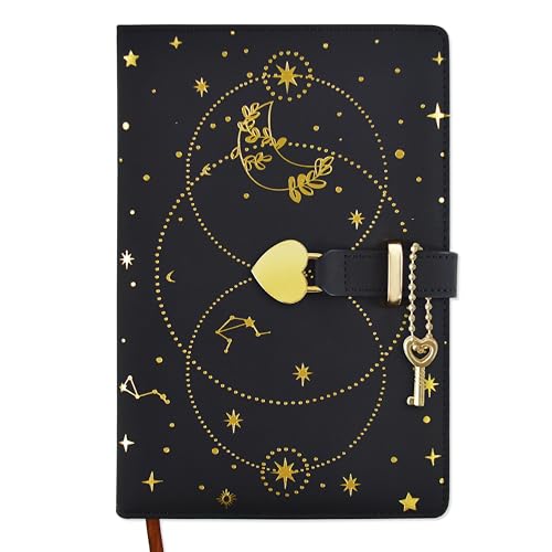 Mlife A5 Notizbuch Herz Vorhängeschloss Journal mit Schlüssel-Tagebuch mit 192 Seiten,100g / m² dickes Papier,Geheimes Notizbuch,Persönliches Tagebuch Für Jungen und Mädchen(Schwarz)