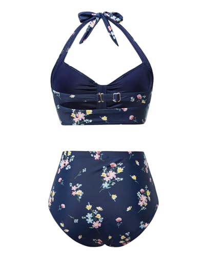 Image of Holipick Women High Waisted Bikini Set Two Piece Swimsuit Tummy Control Bathing Suit Vintage Halter Swimwear