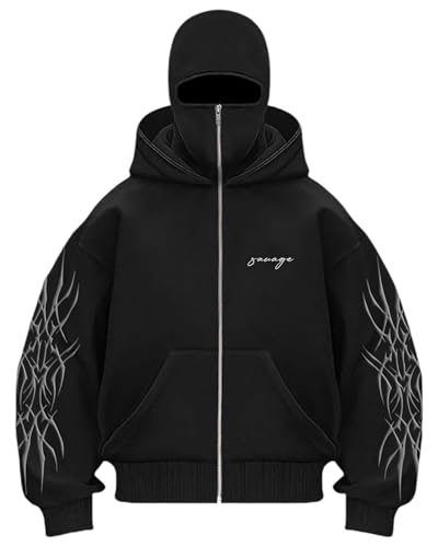 Image of BE SAVAGE Ninja Balaclava Zipper Hoodie Zipper Jacket for Men Winterwear Jackets for Men