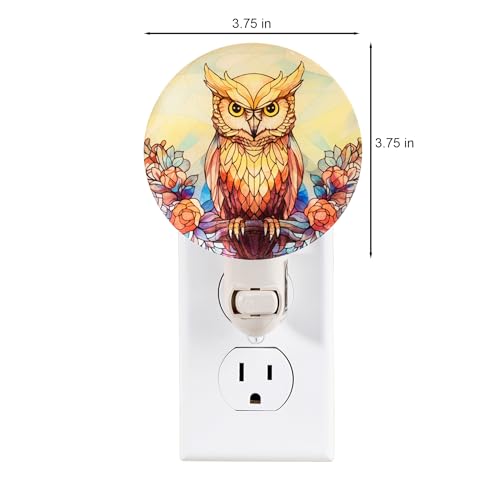 Image of Owl Night Light Vintage Retro Cottage Core Bird Figurine Plug in Wall On /Off Switch Tiffany Stained Glass Style