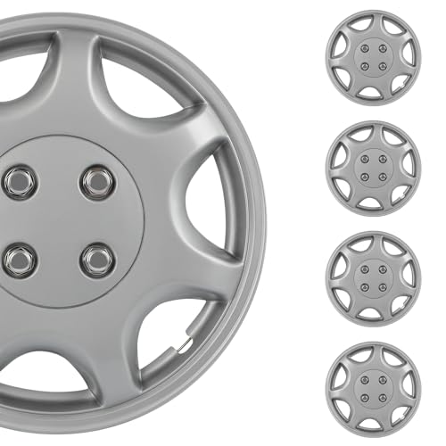 SCITOO 4pcs Set of 14-Inch Silver Hubcaps can be Easily Installed on Car Truck SUV Suitable for a Variety of Models Beautiful and Rust-Proof