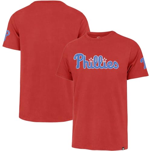 47 Brand MLB Men's Fieldhouse Franklin Team Color Embroidered Wordmark Primary Logo Short Sleeve Baseball T-Shirt - Philadelphia Phillies - Red - Medium