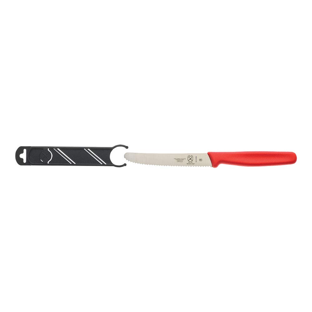 Mercer Culinary Rounded Tip Wavy Serrated Bar Knife, Red, 4.3"