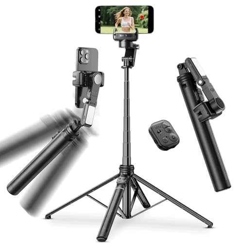 KOSCHEAL Gimbal Stabilizer for Smartphone, Foldable&Portable Gimbal with Auto Face Tracking&Fill Light, Phone Stabilizer for Filming iPhone&Android, 360° Infinite Rotation, Extensible to 157 cm