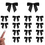 Twist Tie Bows 50 Pcs Black Satin Ribbon Bows for Treat Bag 3.5'' Pre-Tied Black Gift Bows for Gift Wrapping Tying Up Packages Present Bags Bakery Candy Bags Decorating, Black